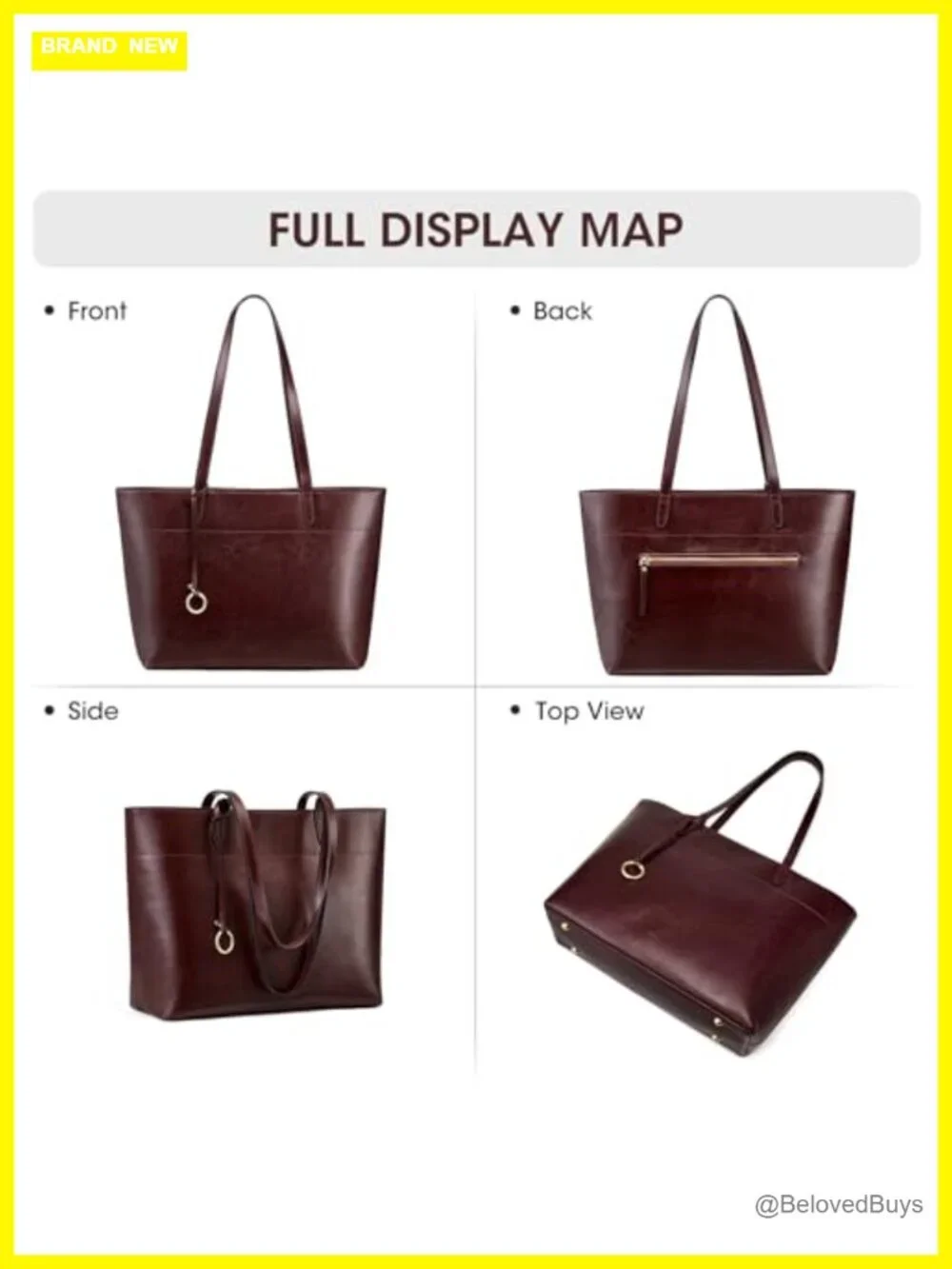 Genuine Leather Work Tote with Zip Compartment, Spacious for Laptop